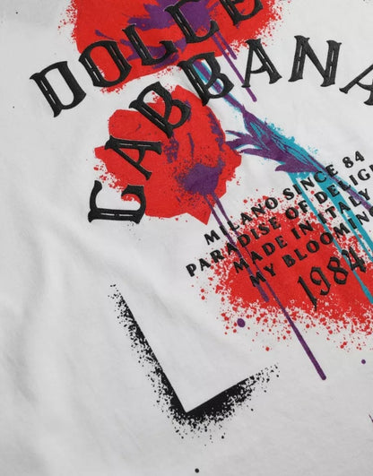 Dolce & Gabbana wit T-shirt met bloemenprint en logo, ronde hals, gemaakt van katoen