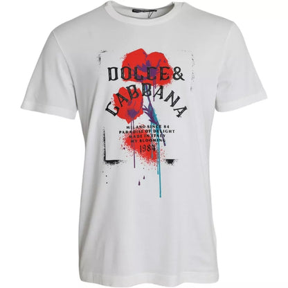 Dolce & Gabbana wit T-shirt met bloemenprint en logo, ronde hals, gemaakt van katoen