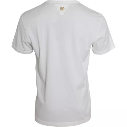 Dolce & Gabbana wit T-shirt met bloemenprint en logo, ronde hals, gemaakt van katoen