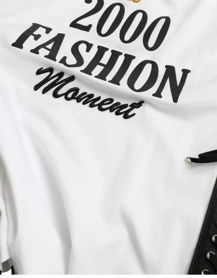 Dolce & Gabbana T-shirt Blanc avec Imprimé Slogan et Détails en Lanières
