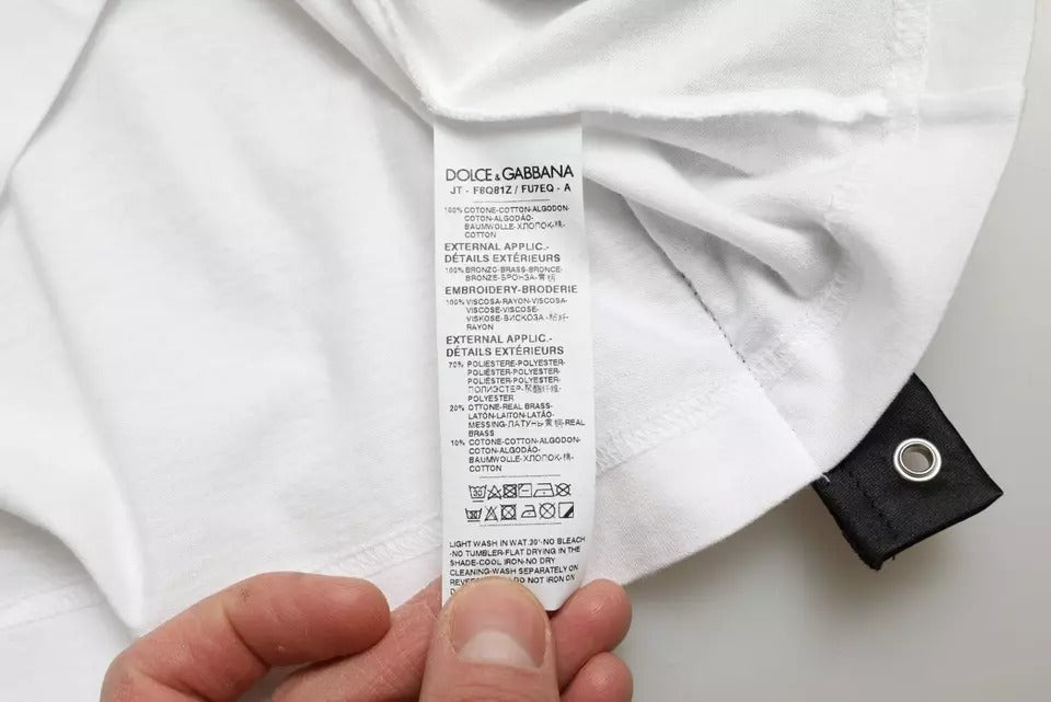Dolce & Gabbana T-shirt Blanc avec Imprimé Slogan et Détails en Lanières