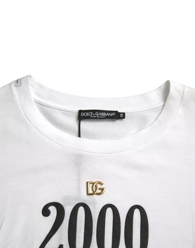 Dolce & Gabbana T-shirt Blanc avec Imprimé Slogan et Détails en Lanières