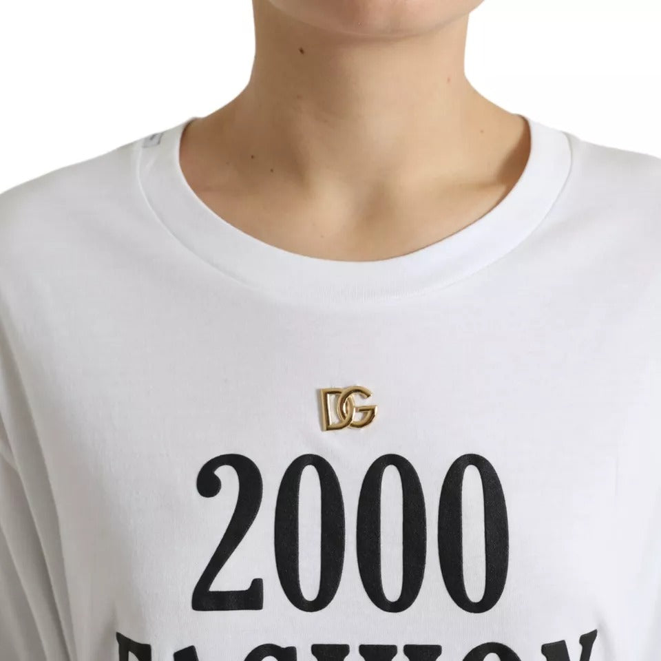 Dolce & Gabbana T-shirt Blanc avec Imprimé Slogan et Détails en Lanières
