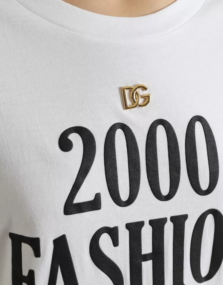 Dolce & Gabbana T-shirt Blanc avec Imprimé Slogan et Détails en Lanières