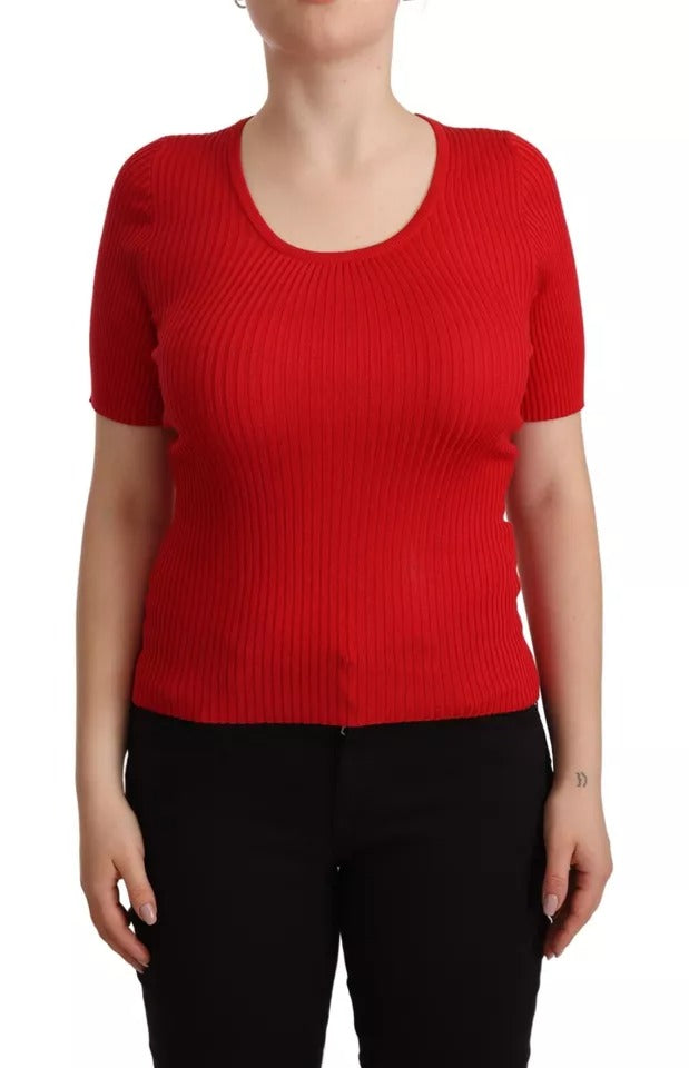 Dolce & Gabbana Red Silk Short Sleeve T-shirt Top