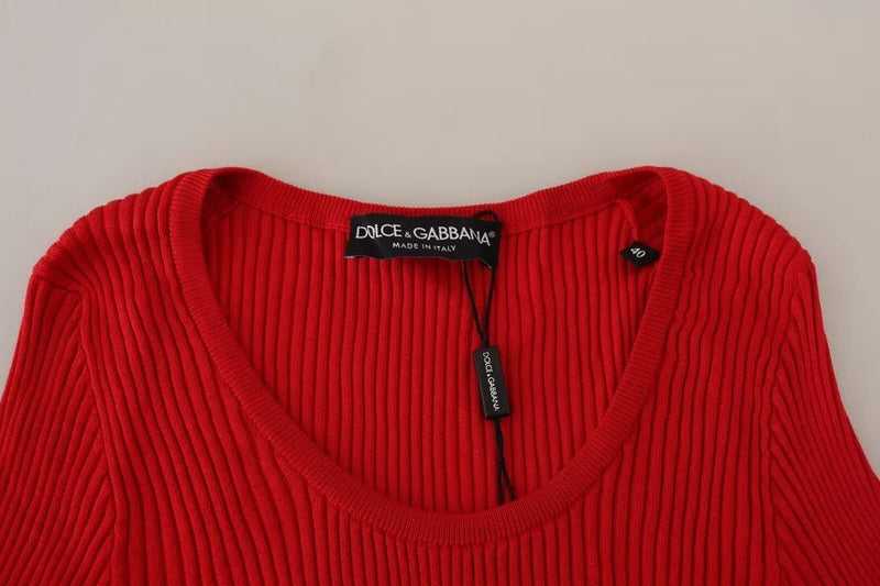 Dolce & Gabbana Red Silk Short Sleeve T-shirt Top