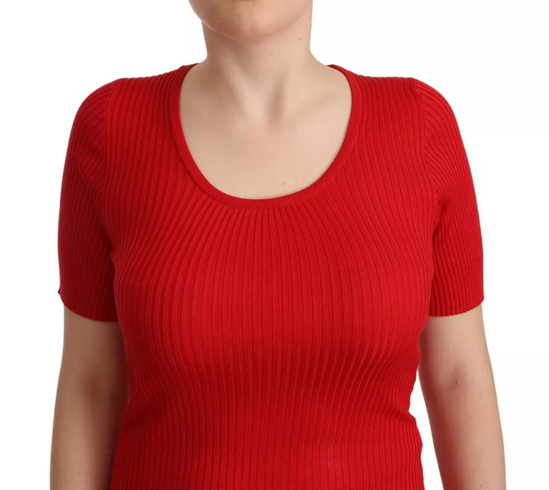 Dolce & Gabbana Red Silk Short Sleeve T-shirt Top