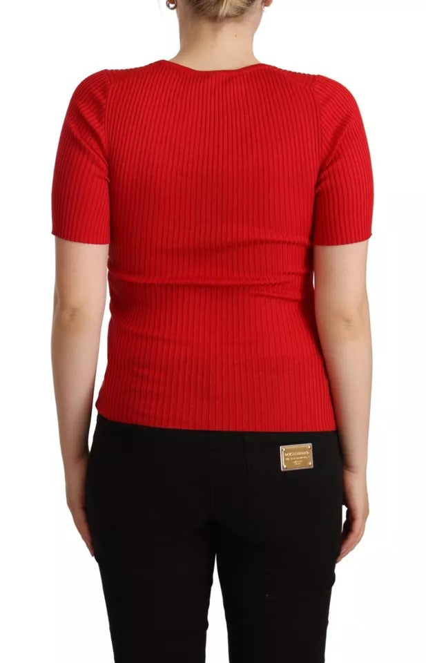 Dolce & Gabbana Red Silk Short Sleeve T-shirt Top