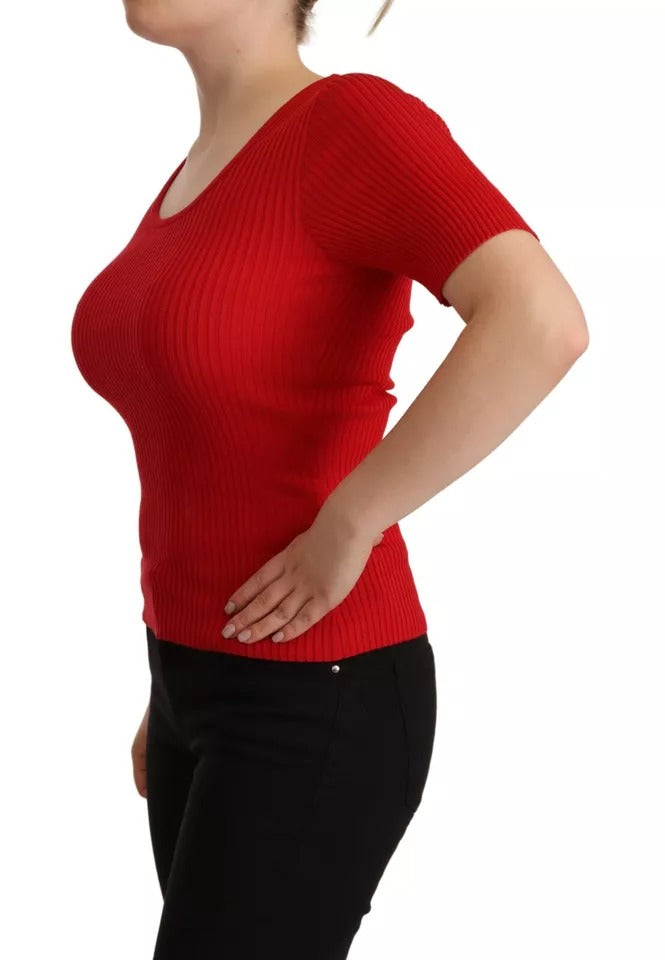 Dolce & Gabbana Red Silk Short Sleeve T-shirt Top