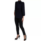 Dolce & Gabbana Blouse Top en Soie Bleue à Manches Longues