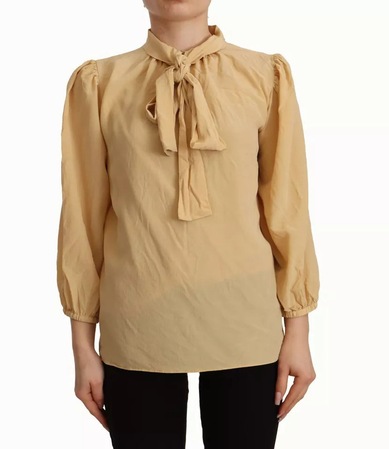 Dolce & Gabbana Mustard Ascot Collar Silk Blouse Top