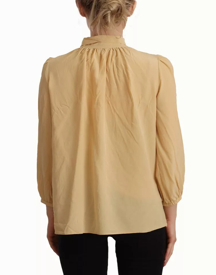 Dolce & Gabbana Mustard Ascot Collar Silk Blouse Top