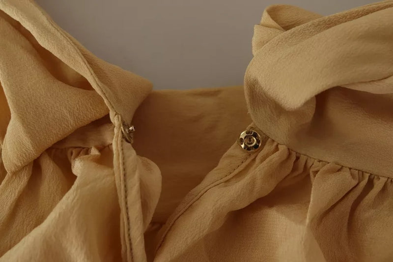 Dolce & Gabbana Mustard Ascot Collar Silk Blouse Top