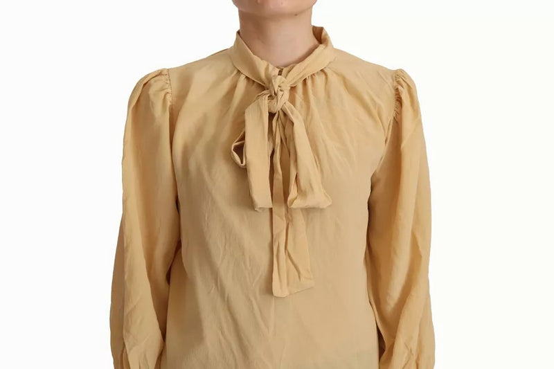 Dolce & Gabbana Mustard Ascot Collar Silk Blouse Top