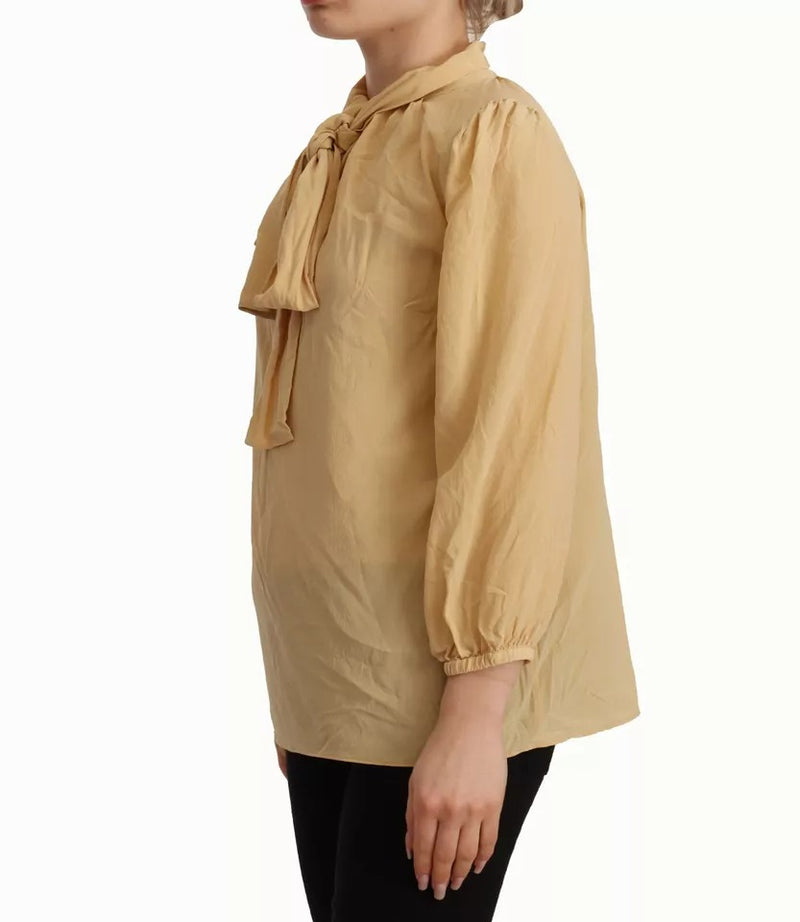 Dolce & Gabbana Mustard Ascot Collar Silk Blouse Top