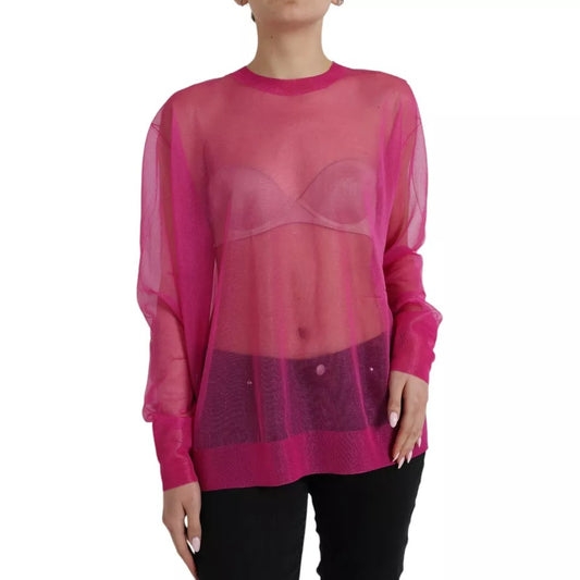 Dolce & Gabbana roze transparante top met ronde hals en lange mouwen