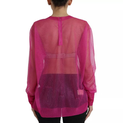 Dolce & Gabbana roze transparante top met ronde hals en lange mouwen