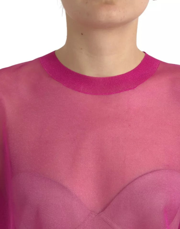 Dolce & Gabbana roze transparante top met ronde hals en lange mouwen