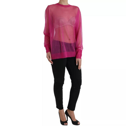 Dolce & Gabbana roze transparante top met ronde hals en lange mouwen