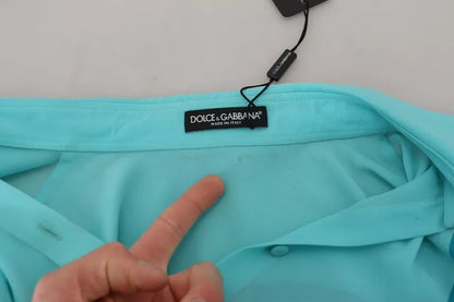Dolce & Gabbana Blauwe Blouse met Kraag en Lange Mouwen, Top van Zijde