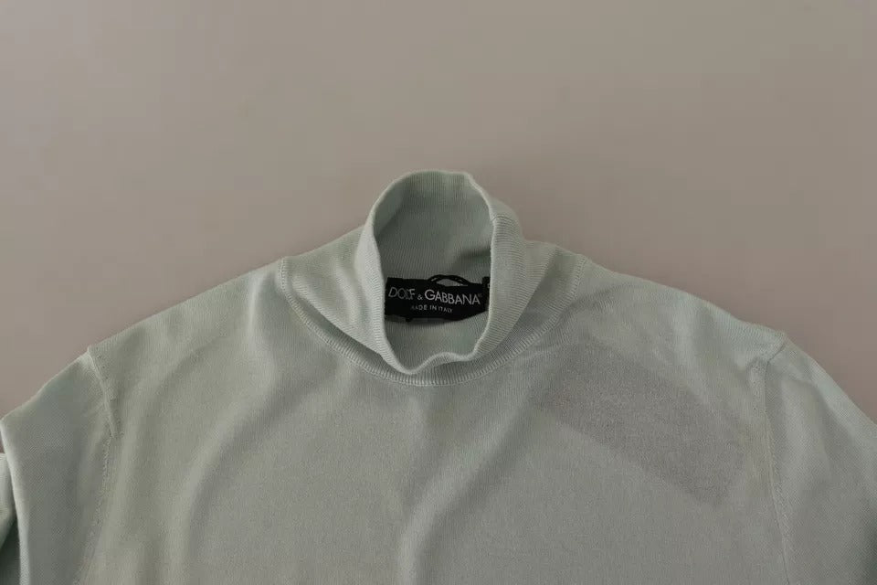 Top en soie Dolce & Gabbana vert menthe, manches 3/4, col montant.