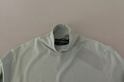 Top en soie Dolce & Gabbana vert menthe, manches 3/4, col montant.