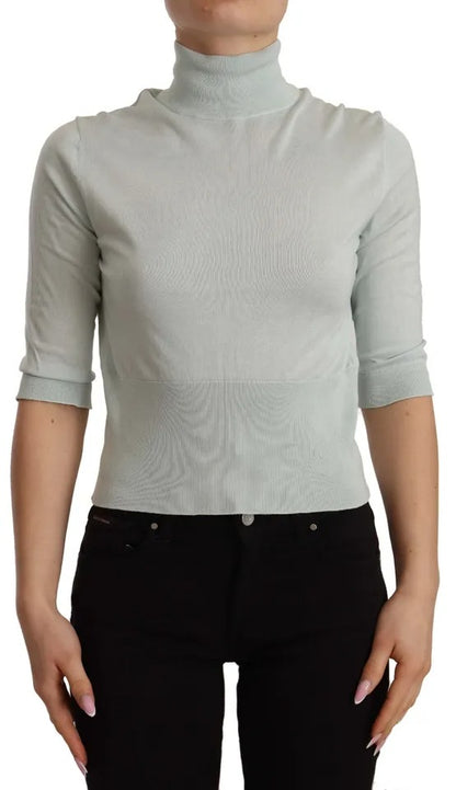 Top en soie Dolce & Gabbana vert menthe, manches 3/4, col montant.