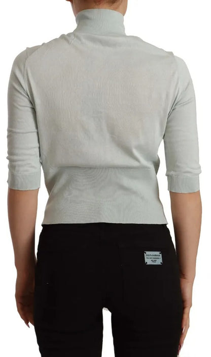 Top en soie Dolce & Gabbana vert menthe, manches 3/4, col montant.