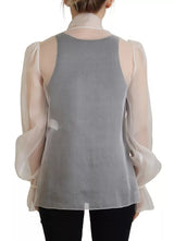 Dolce & Gabbana Blouse Top à Col Ascot Blanc à Manches Longues