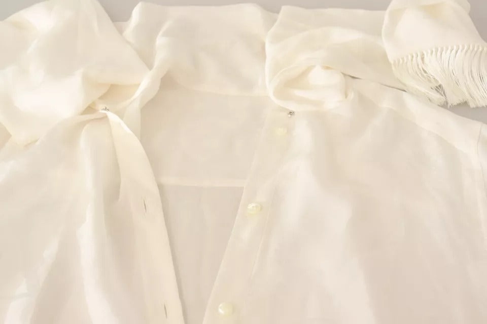 Dolce & Gabbana Blouse Blanche avec Col Ascot - Top en Soie