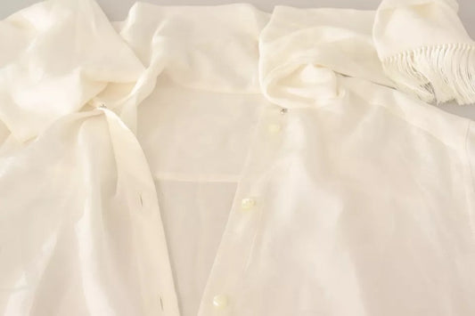 Dolce & Gabbana Blouse Blanche avec Col Ascot - Top en Soie