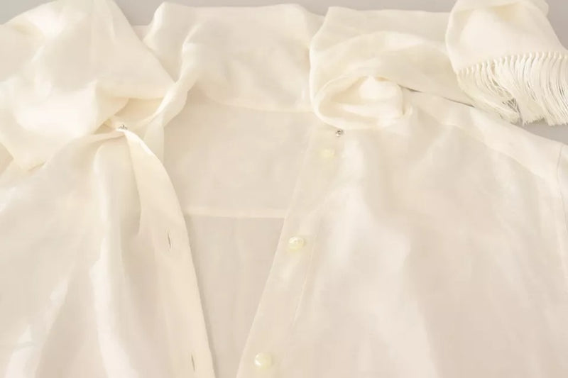 Dolce & Gabbana White Blouse with Ascot Collar - Silk Top