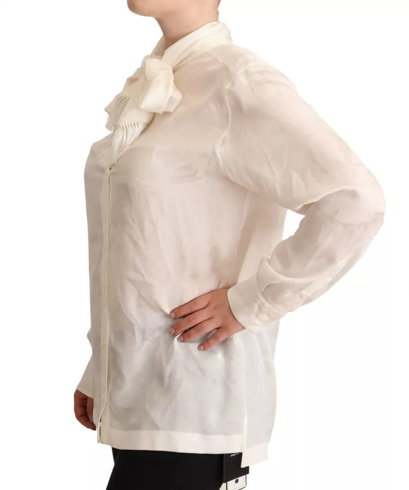 Dolce & Gabbana White Blouse with Ascot Collar - Silk Top