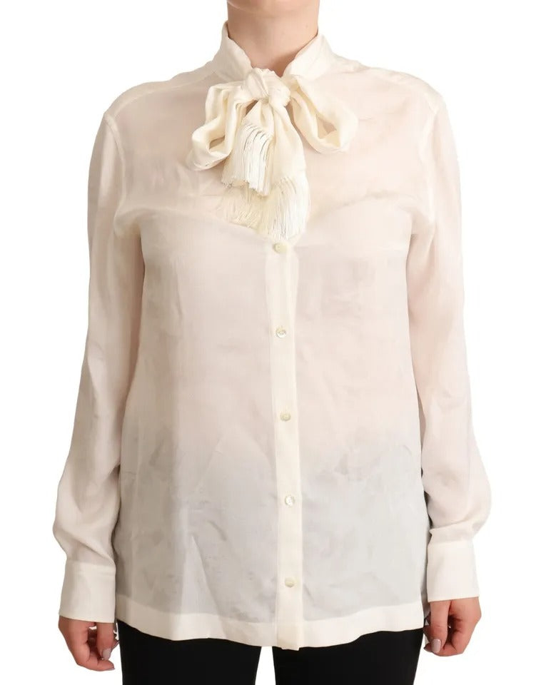 Dolce & Gabbana White Blouse with Ascot Collar - Silk Top