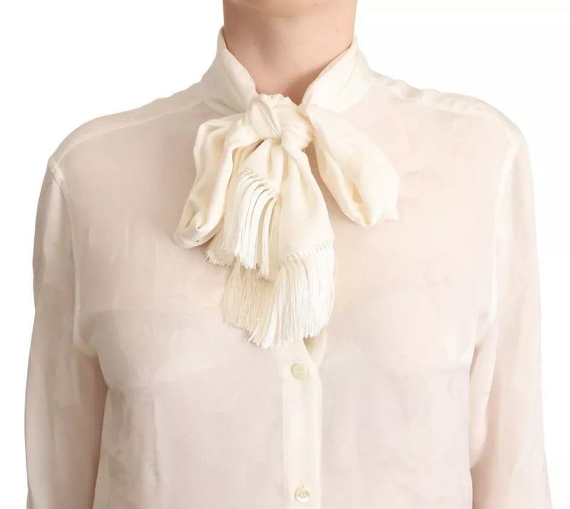 Dolce & Gabbana White Blouse with Ascot Collar - Silk Top