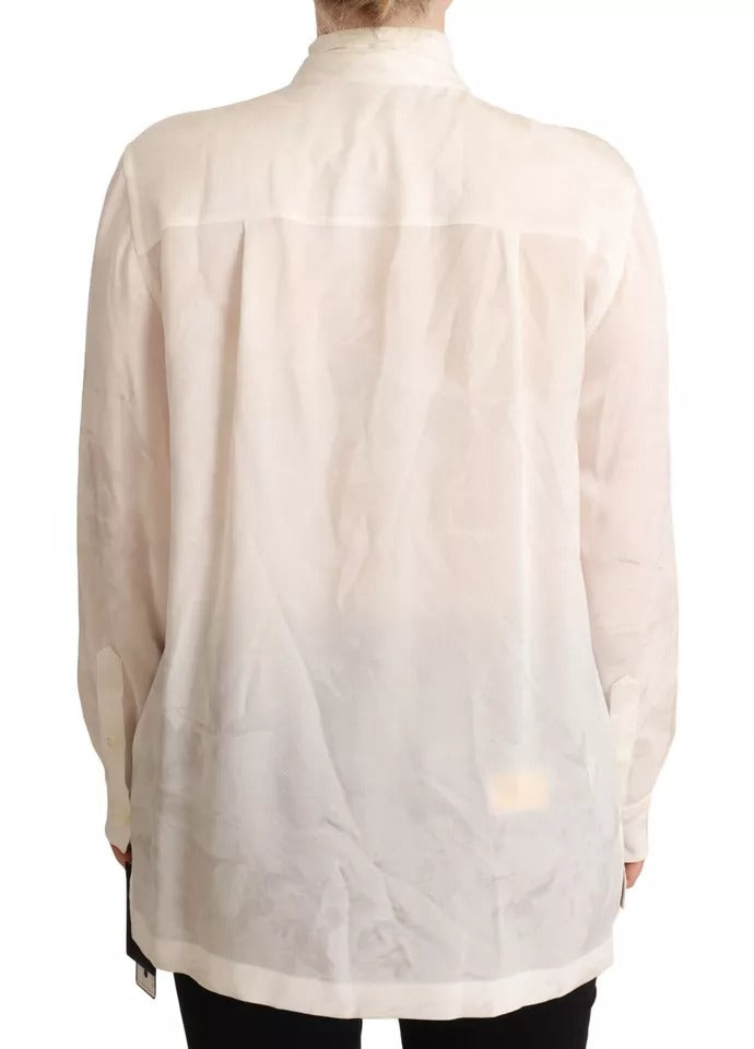 Dolce & Gabbana White Blouse with Ascot Collar - Silk Top