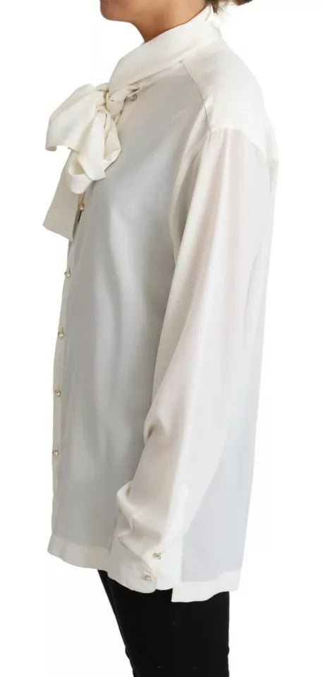 Dolce & Gabbana White Silk Blouse with Ascot Collar