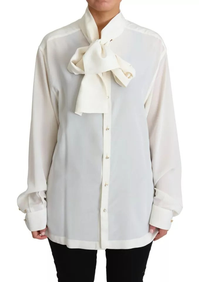 Dolce & Gabbana White Silk Blouse with Ascot Collar