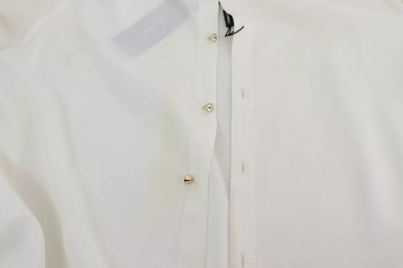 Dolce & Gabbana White Silk Blouse with Ascot Collar