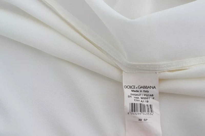 Dolce & Gabbana White Silk Blouse with Ascot Collar