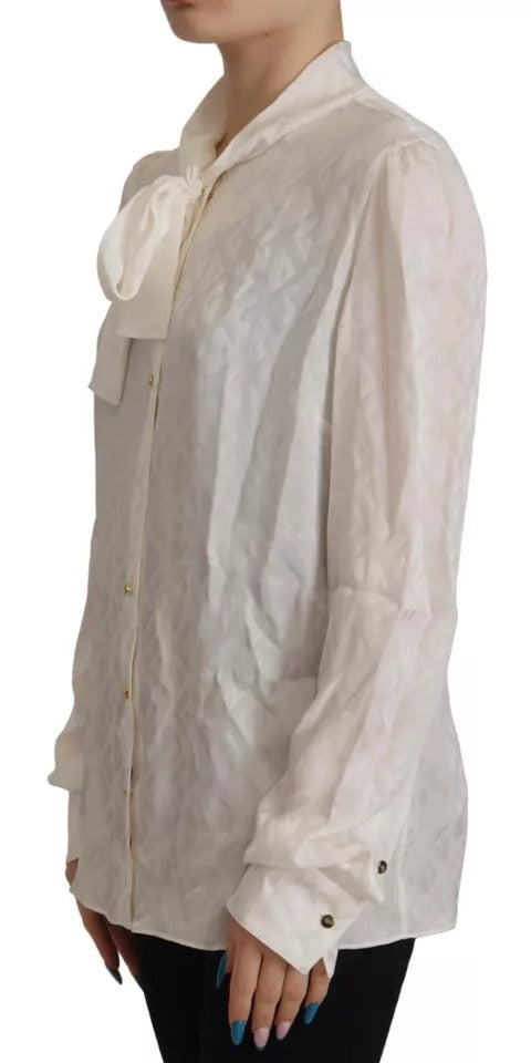 Dolce & Gabbana Blouse Top en Soie Blanche avec Col Ascot