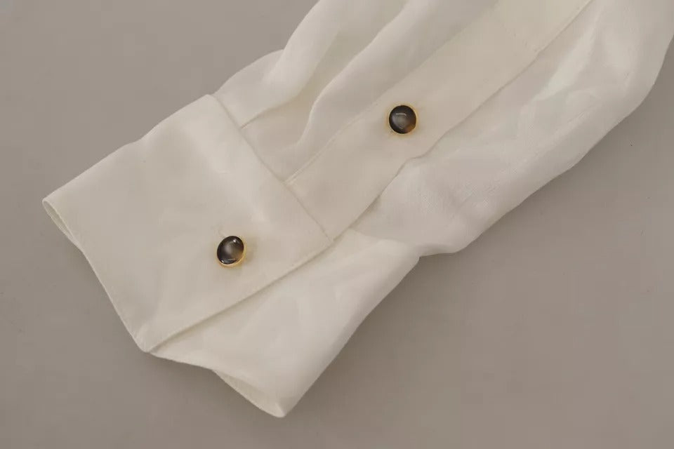 Dolce & Gabbana Blouse Top en Soie Blanche avec Col Ascot