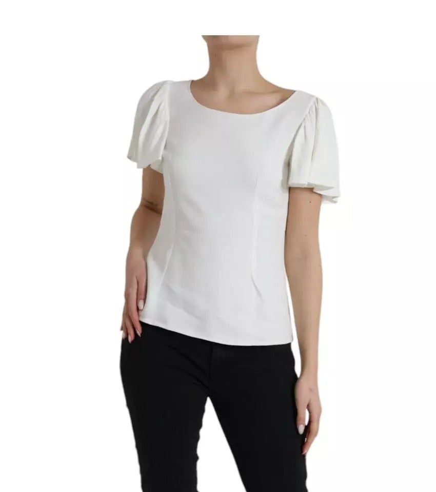 Dolce & Gabbana Top Blanc à Col Rond et Manches Courtes