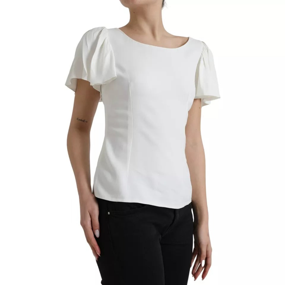 Top blanc en viscose à manches courtes et col rond de Dolce & Gabbana