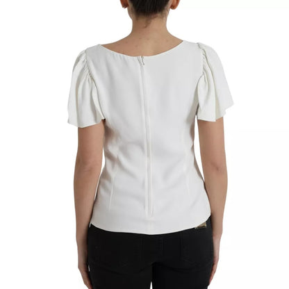 Top blanc en viscose à manches courtes et col rond de Dolce & Gabbana