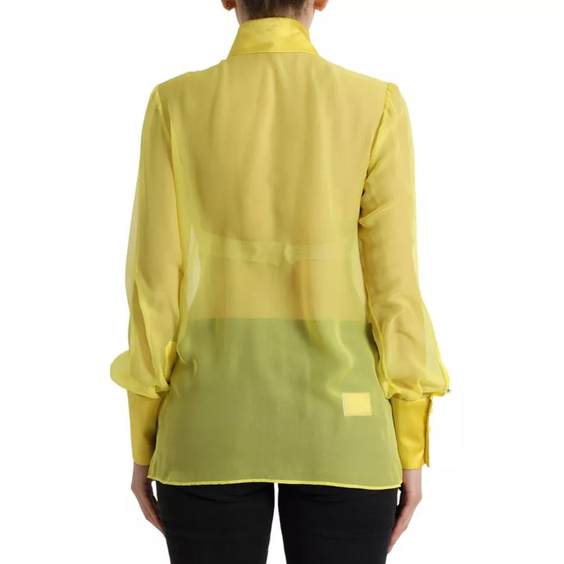 Dolce & Gabbana Blouse Longue Jaune en Soie avec Boutons