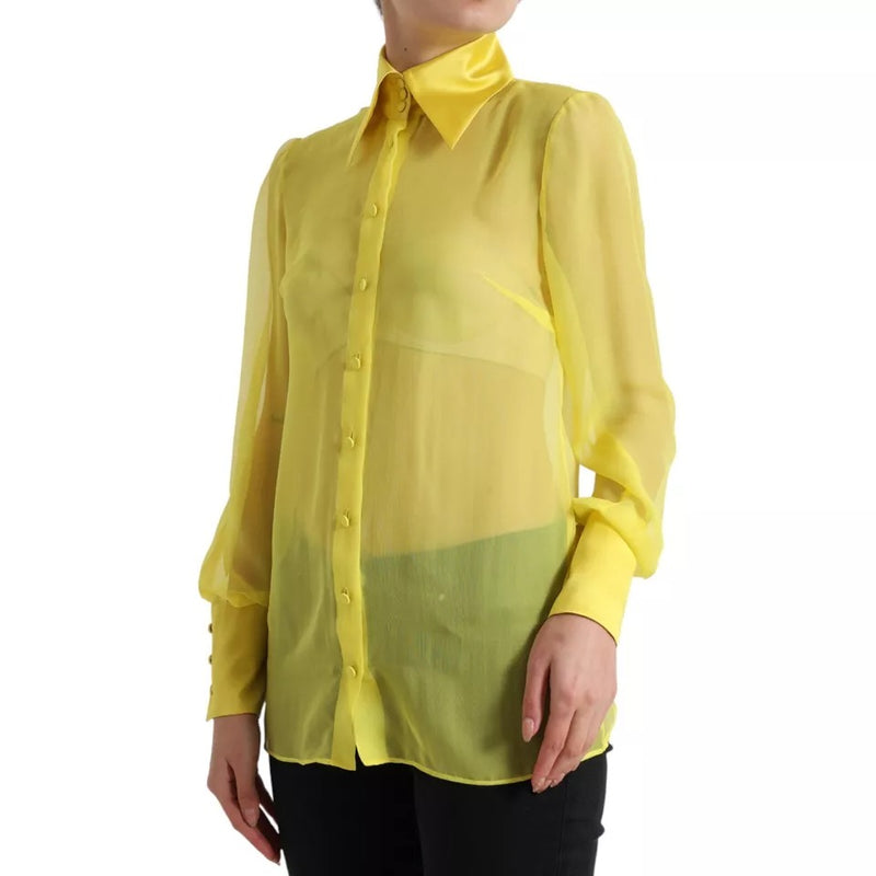 Dolce & Gabbana Blouse Longue Jaune en Soie avec Boutons