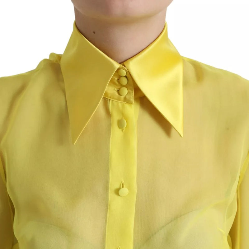 Dolce & Gabbana Blouse Longue Jaune en Soie avec Boutons