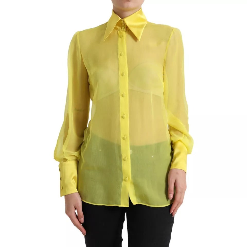 Dolce & Gabbana Blouse Longue Jaune en Soie avec Boutons