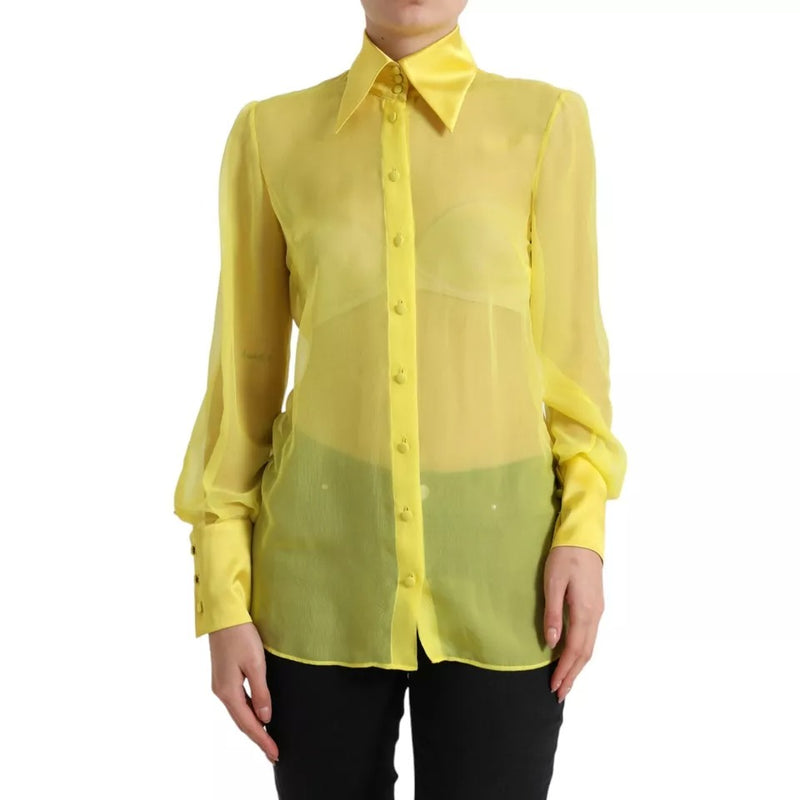 Dolce & Gabbana Blouse Longue Jaune en Soie avec Boutons